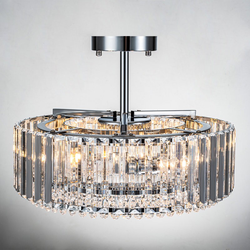Ryxar Round Ribbed Crystal Semi Flush Mount Light