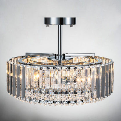 Ryxar Round Ribbed Crystal Semi Flush Mount Light