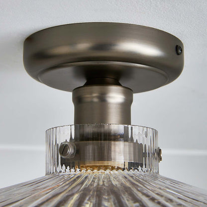 Bramwell Industrial Ribbed Glass Flush Mount Ceiling Light