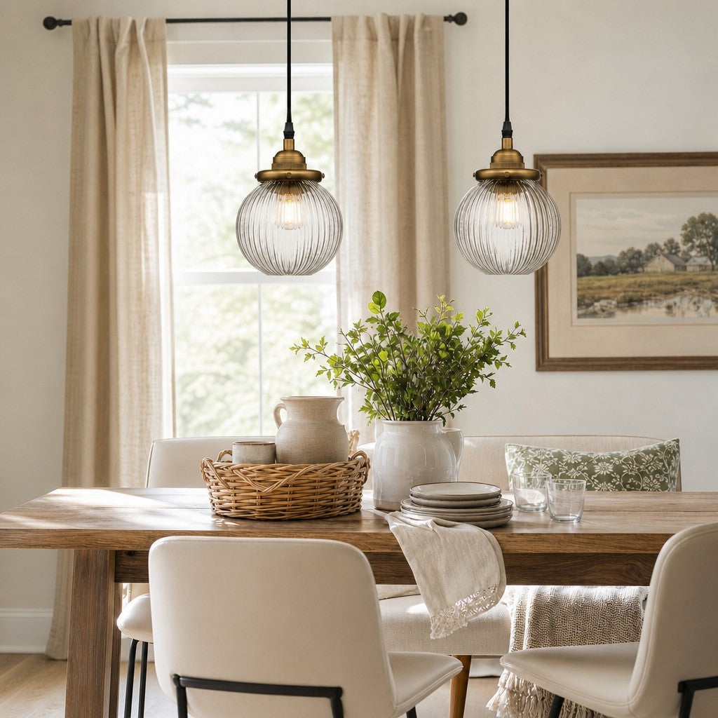 Meliora Rustic Ribbed Glass Globe Pendant Light