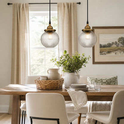 Meliora Rustic Ribbed Glass Globe Pendant Light