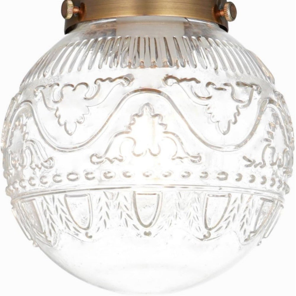 Ixionis Vintage Engraved Pattern Globe Glass Flush Mount Ceiling Light