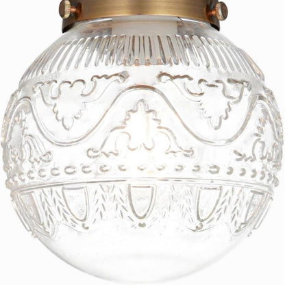 Ixionis Vintage Engraved Pattern Globe Glass Flush Mount Ceiling Light