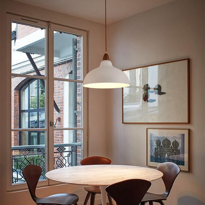 Zarek ‎Minimalist Walnut Wrought Iron Bowl Shaped Pendant Light