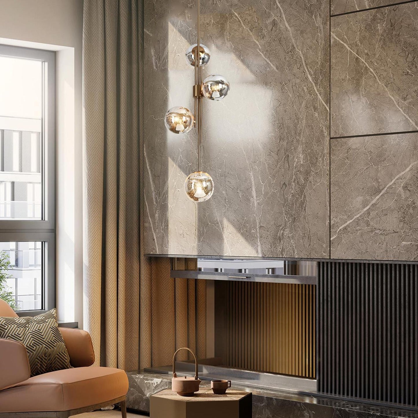 Beaufort Modern Gold 4-Light Orb Mercury Glass Chandelier