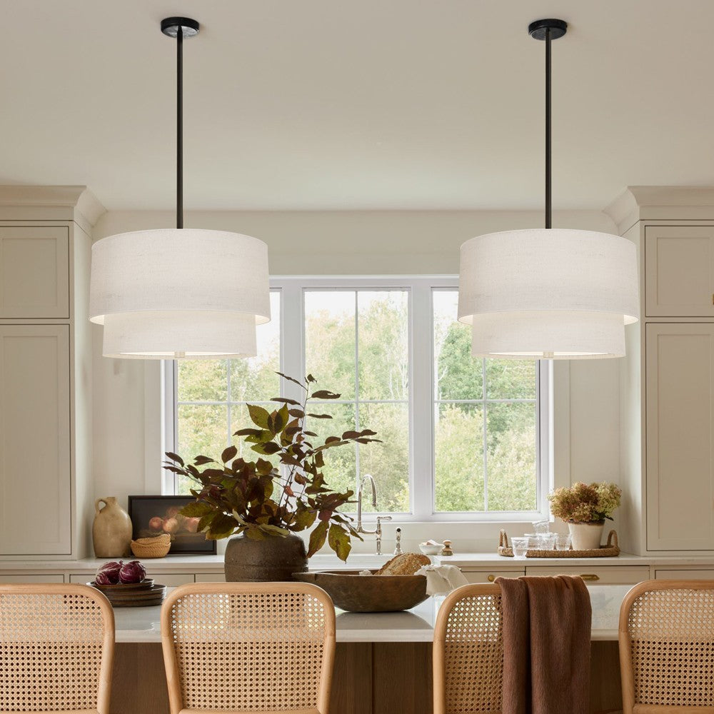 Javier Natural Linen Double Fabric Drum Pendant Light