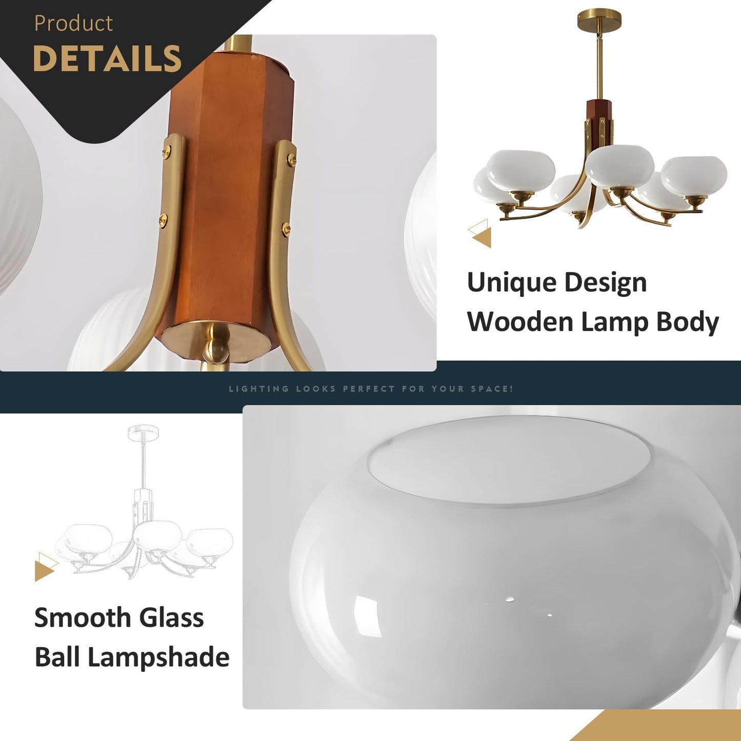 Juino Wood Farmhouse Milk Ball Sputnik Chandelier