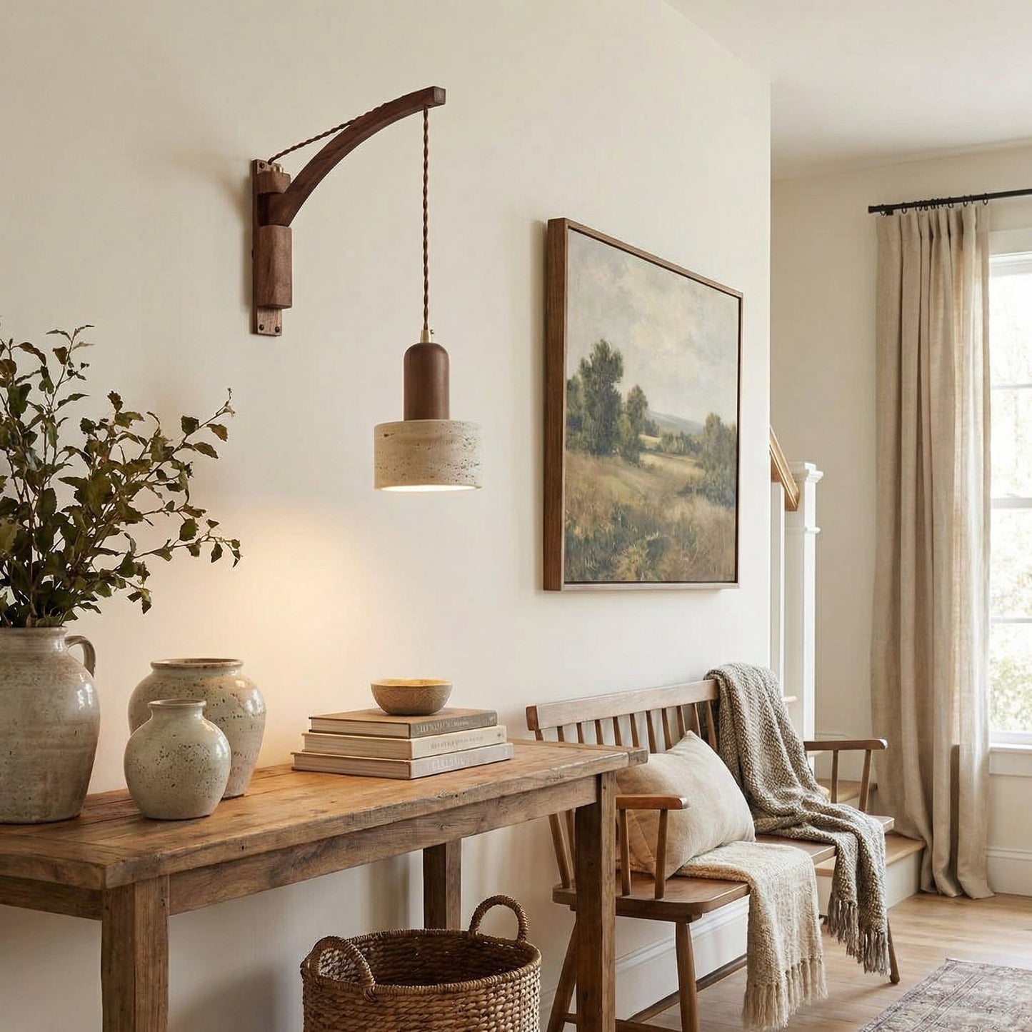 Josiah Modern Solid Wood Travertine Wall Lamp