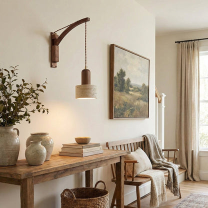 Josiah Modern Solid Wood Travertine Wall Lamp