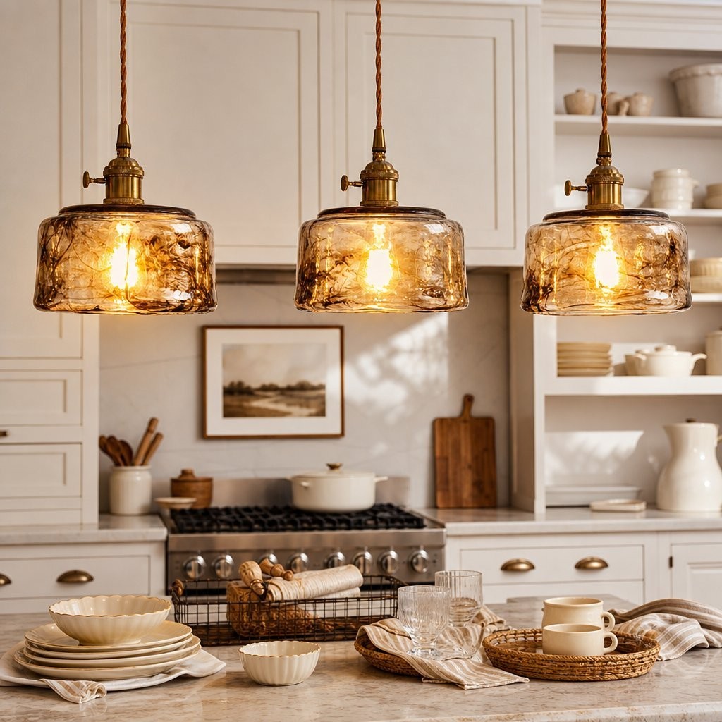 Cyralix Brass Coffee Water Ripple Glass Pendant Light