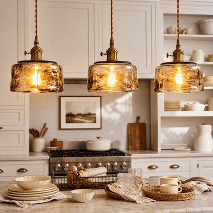 Cyralix Brass Coffee Water Ripple Glass Pendant Light