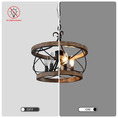 Cael Farmhouse Drum Wood Cage Pendant Light