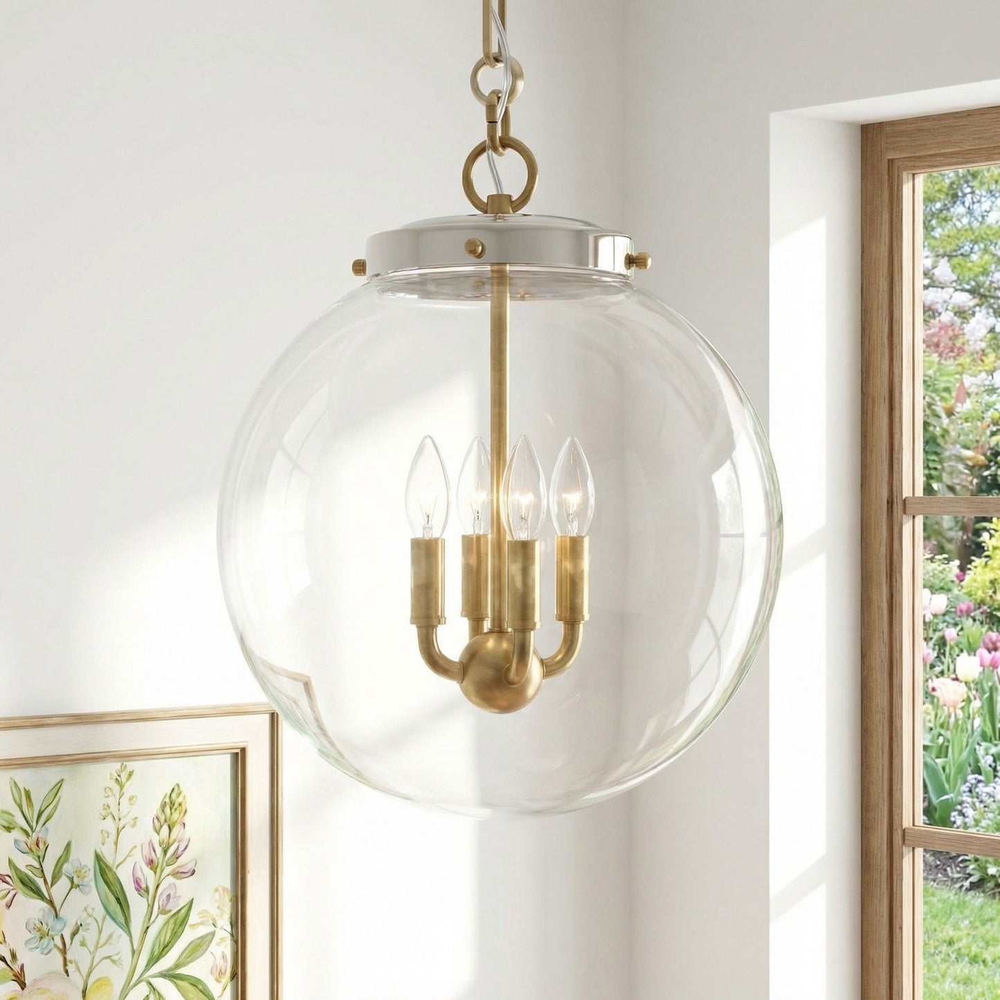Oona Farmhouse Gold Glass Globe Pendant Light