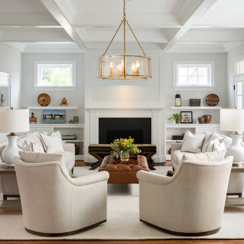 Coriander Farmhouse Water Ripple Glass Drum Chandelier
