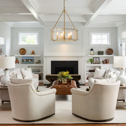 Coriander Farmhouse Water Ripple Glass Drum Chandelier