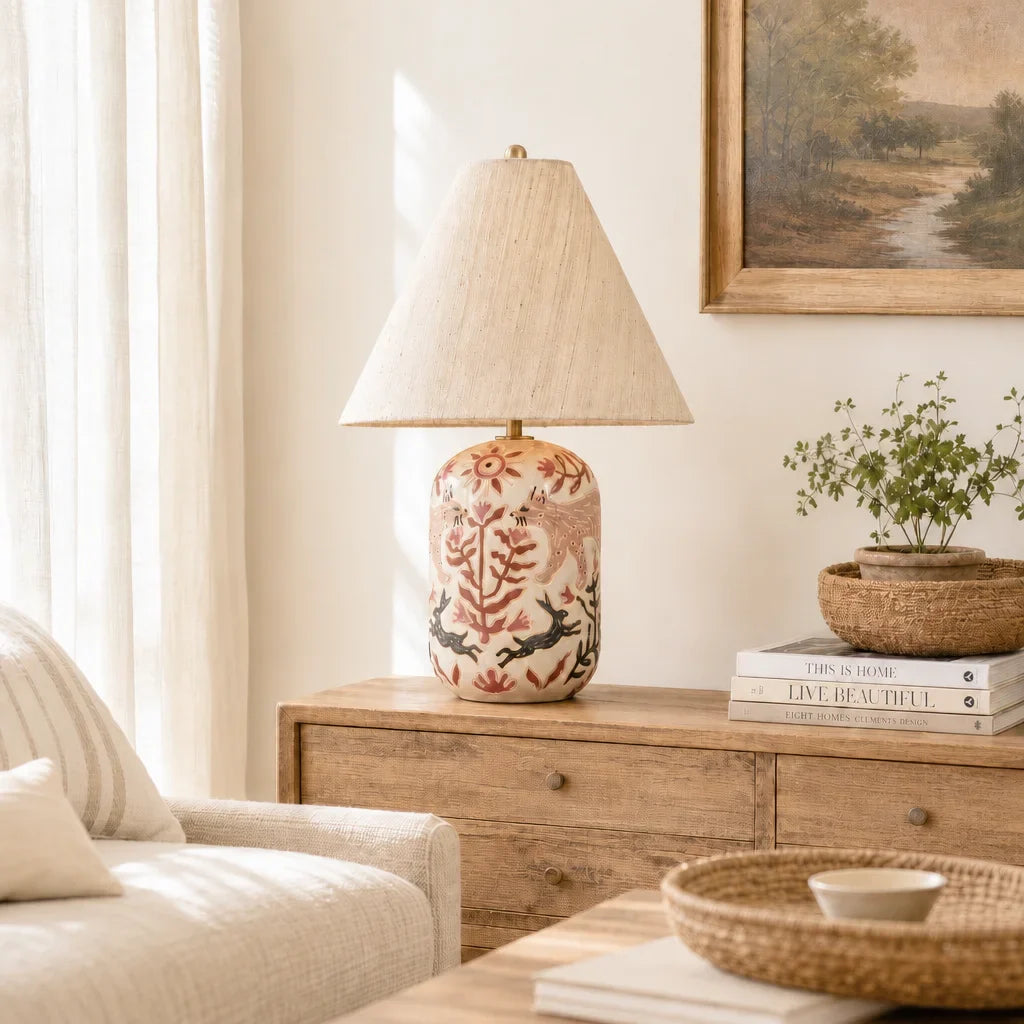 Daevon Retro Ceramic Linen Tapered Table Lamp