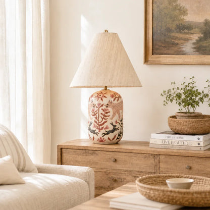 Daevon Retro Ceramic Linen Tapered Table Lamp