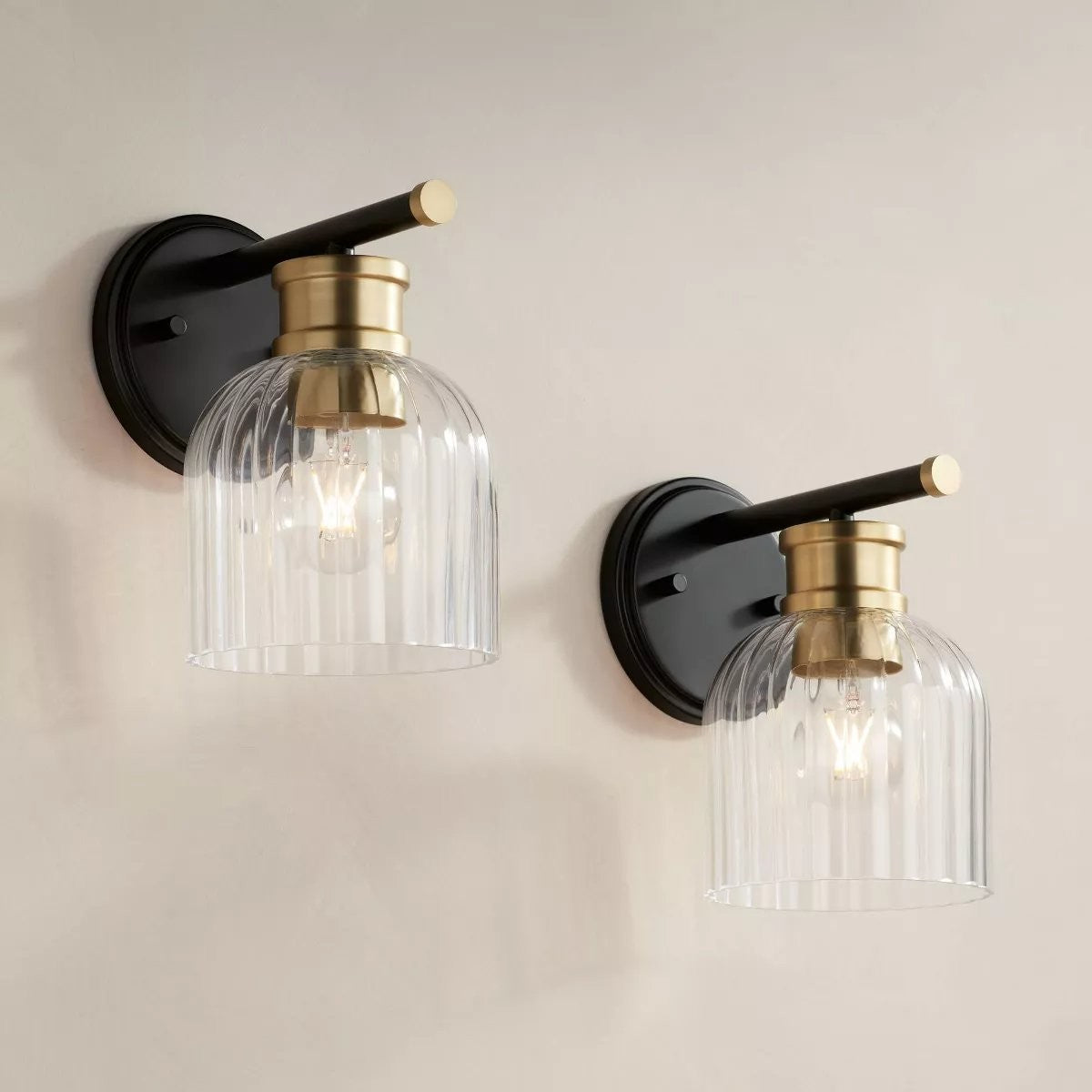 Lucienne Modern 9” Black Ribbed Glass Wall Light