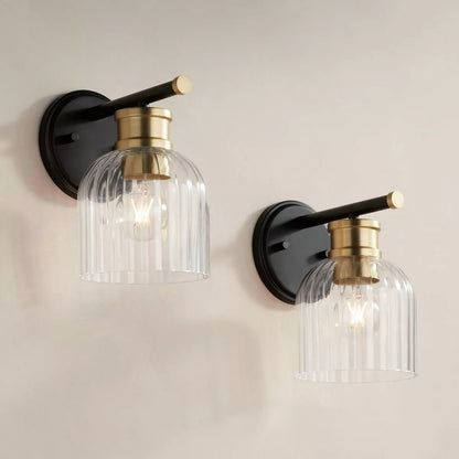 Lucienne Modern 9” Black Ribbed Glass Wall Light