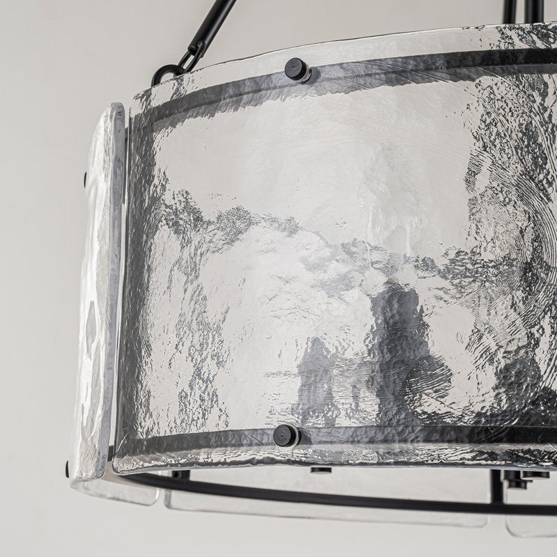 Coriander Farmhouse Water Ripple Glass Drum Chandelier