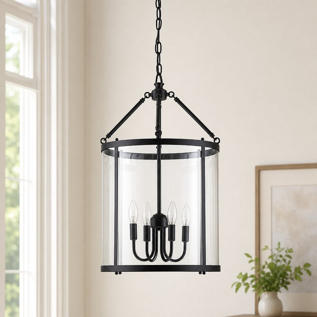 Merrick Metal Lantern Round Glass Chandelier