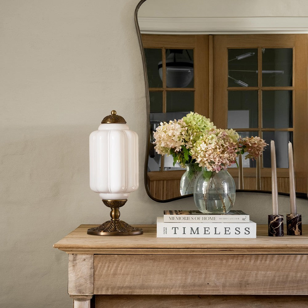 Nexos French Retro Cream Glass Textured Eloise Table Lamp