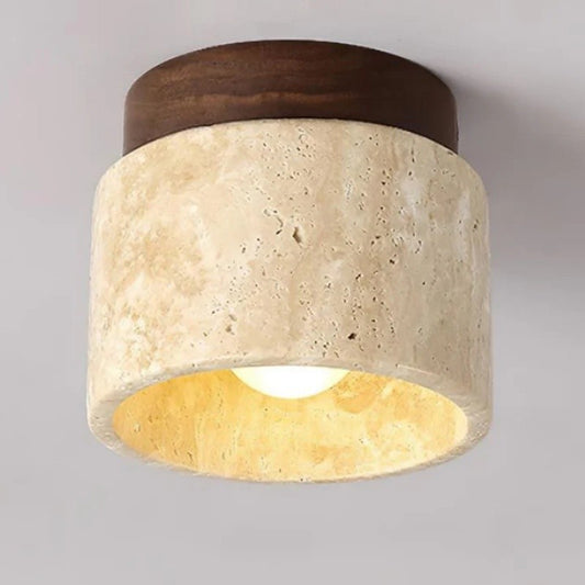Wiktora Natural Cylindrical Travertine Wooden Ceiling Light
