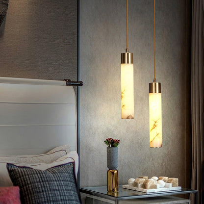 Odalys Luxurious Cylindrical Alabaster Brass Pendant Light