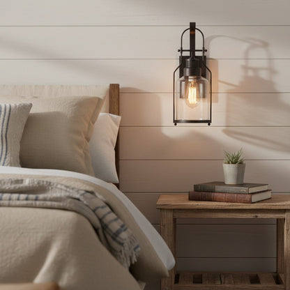 Bureau Industrial Antique Iron Glass Jar Wall Sconce