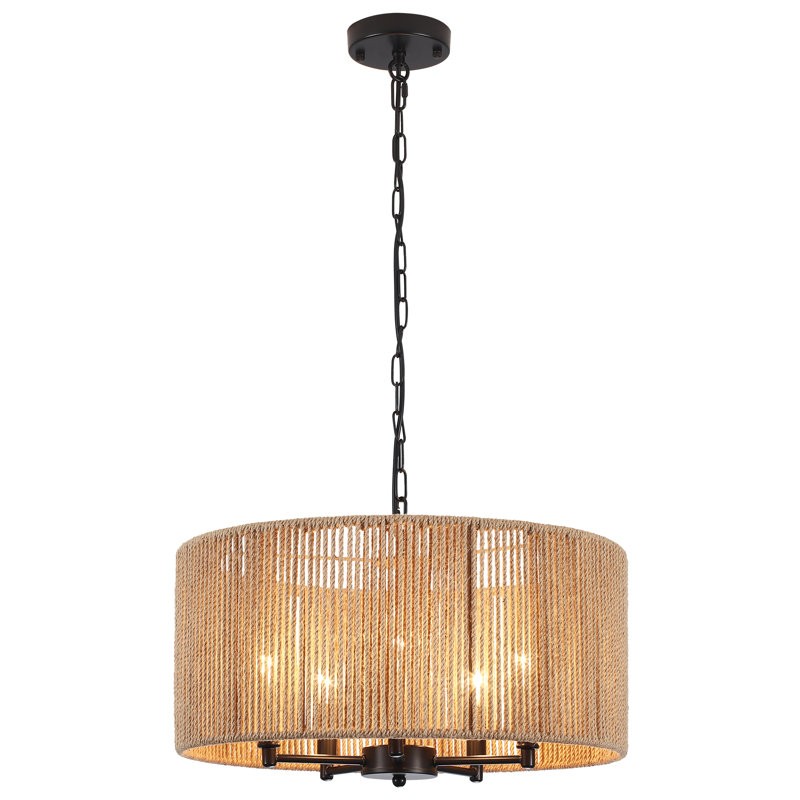 Haynes Rustic Rattan Dimmable Drum Pendant Light