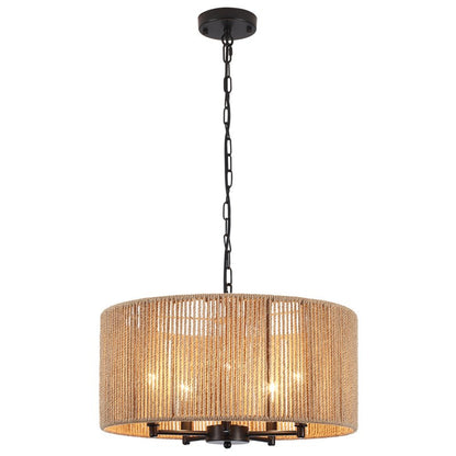 Haynes Rustic Rattan Dimmable Drum Pendant Light