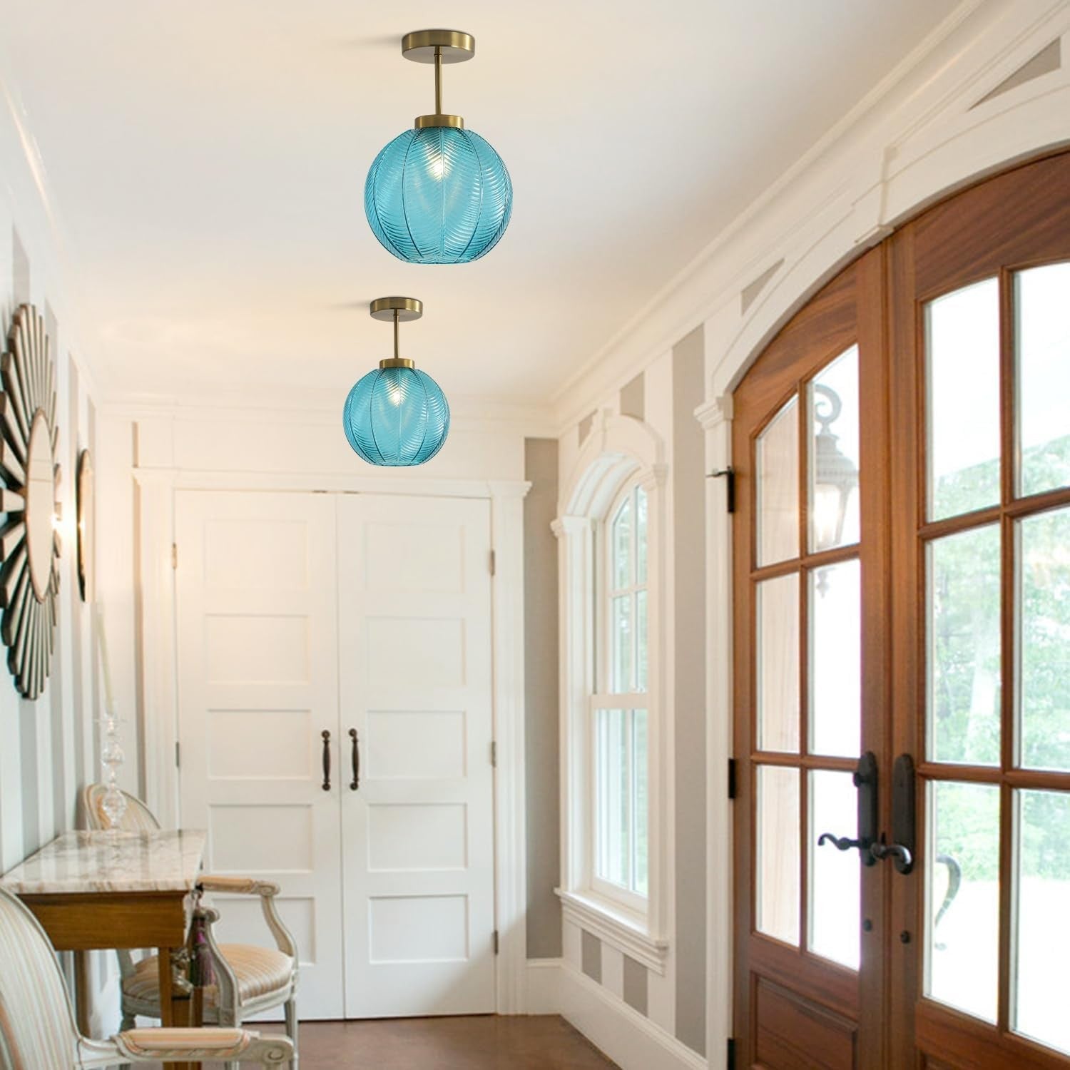 Syndrax Stripe Stained Glass Globe Ceiling Light