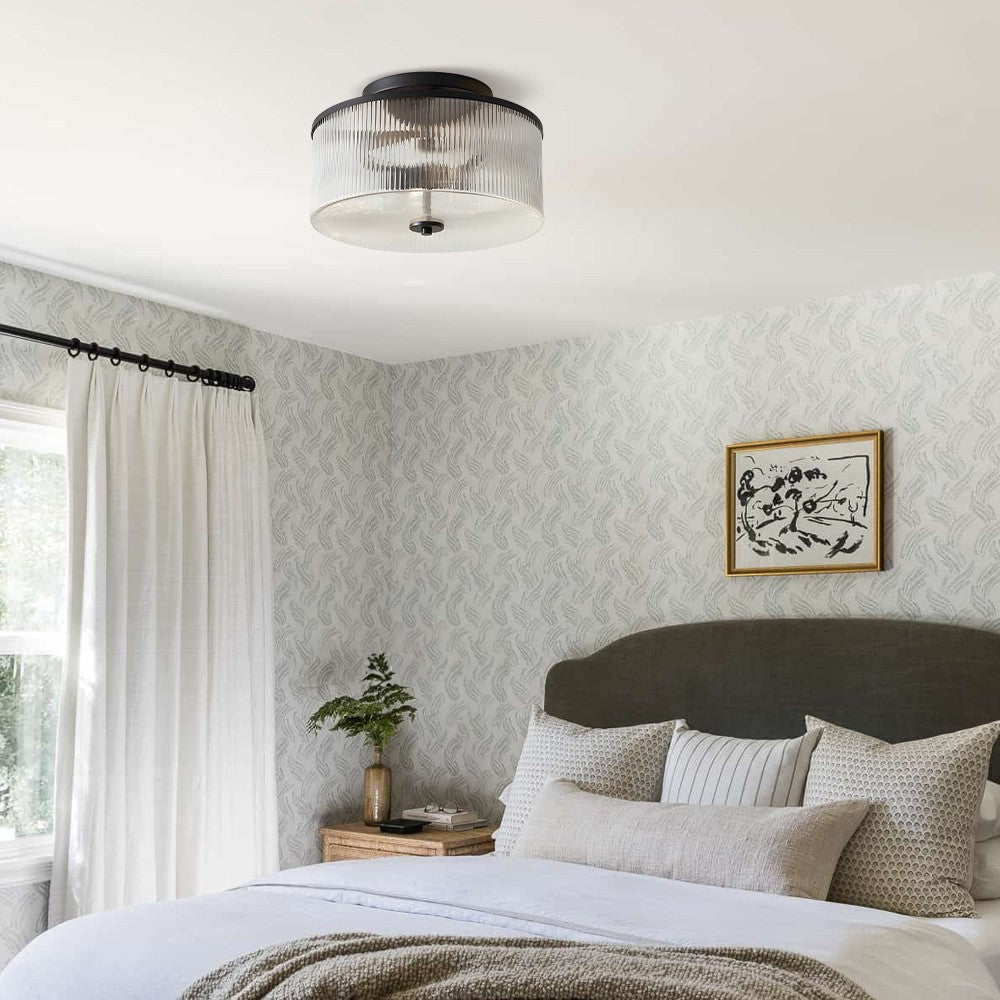 Claude Farmhouse Striped Glass Drum Ceiling Light