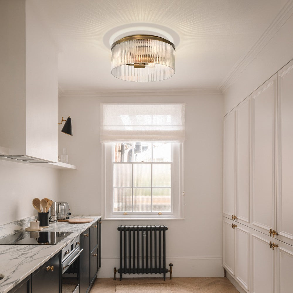 Sylan Farmhouse Round Ribbed Glass Flush Mount Ceiling Light