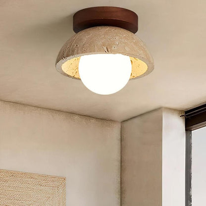 Flynn Wabi-sabi Bowl Shape Travertine Ceiling Light