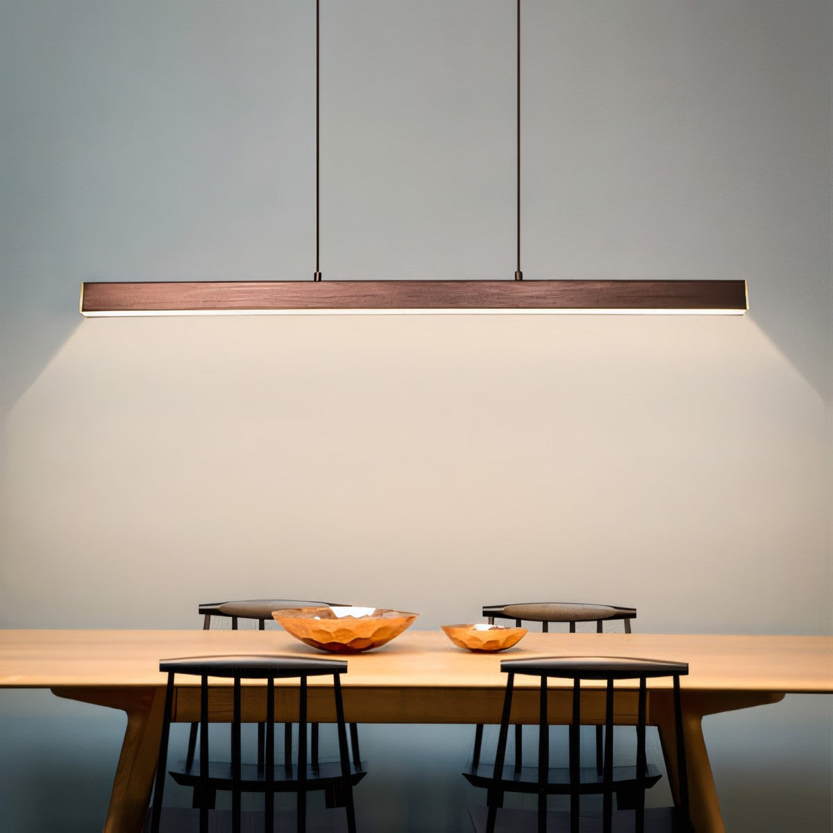 Quorix Log Style Wood Led Linear Pendant Light With Remote Control