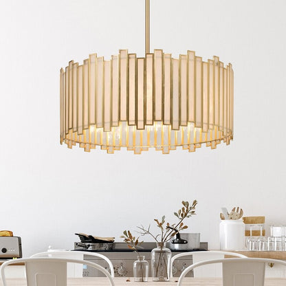 Atchison 4 Light Drum Shade Chandelier with Tiffany Glass for Dining Room