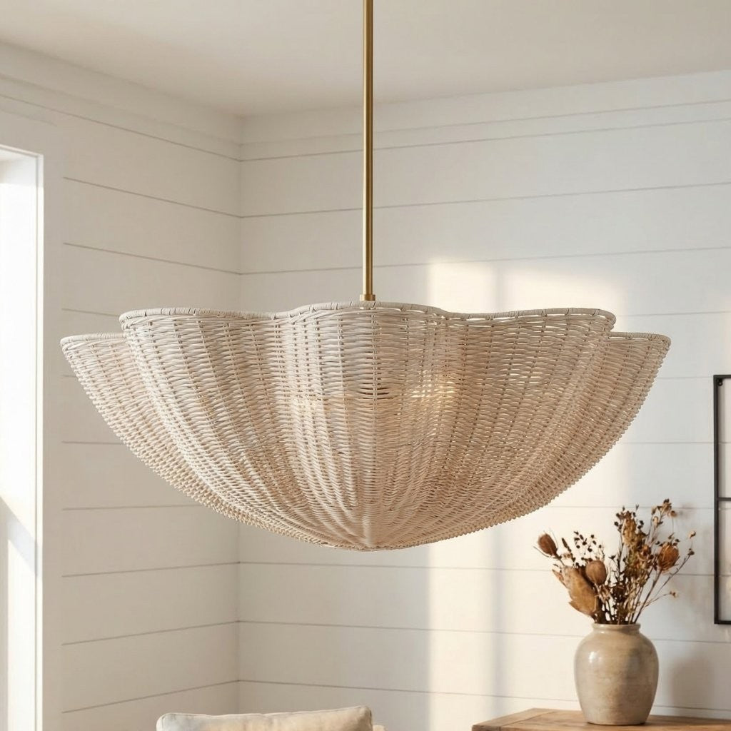 Daxter Bohemian Woven Rattan Scalloped Pendant Light