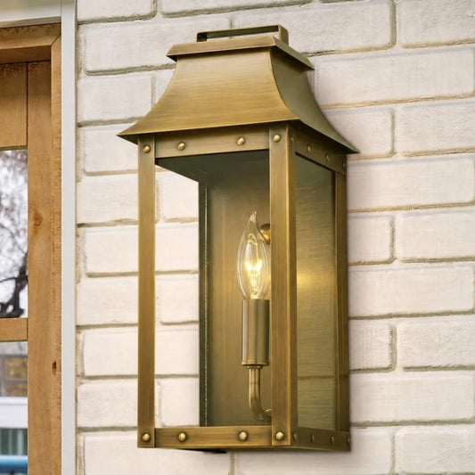 Montague Vintage Brass Outdoor Waterproof Wall Mounted Lantern Sconce
