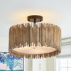 Callio Rustic Distressed White Wood Drum Semi Flush Mount Ceiling Light