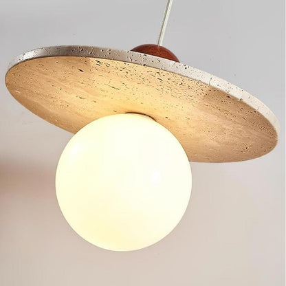 Jeremiah Cream Style Flying Disc Travertine Pendant Light