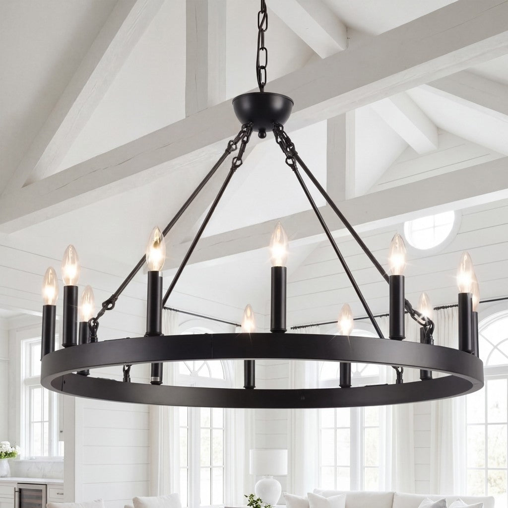 Beau Large 12 Lights Rustic Wagon Wheel Chandelier