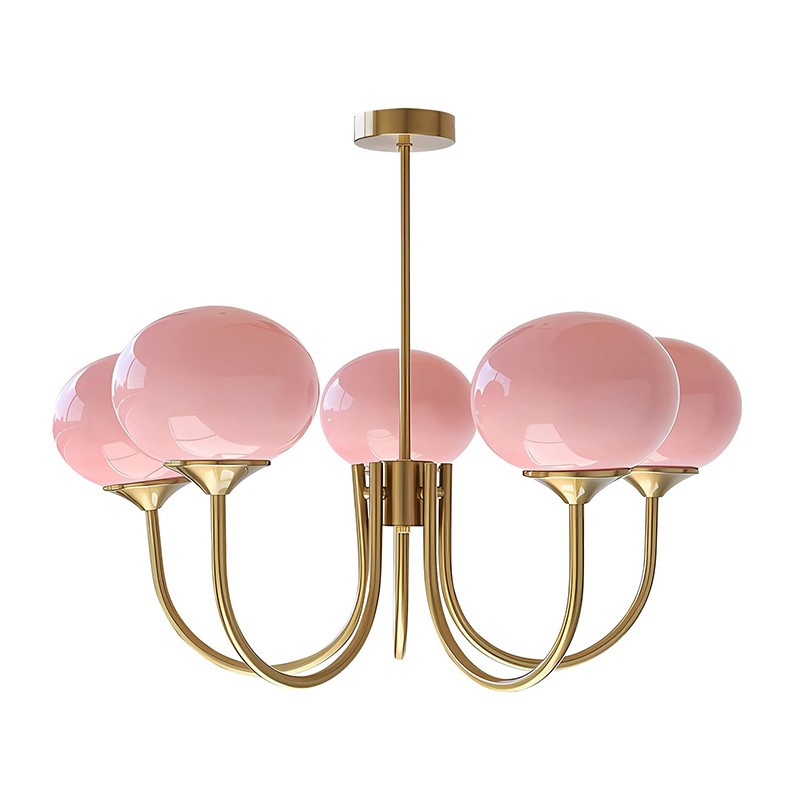 Bianca Colored Glass Shade Chandelier with Globes