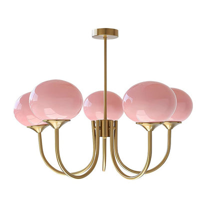 Bianca Colored Glass Shade Chandelier with Globes