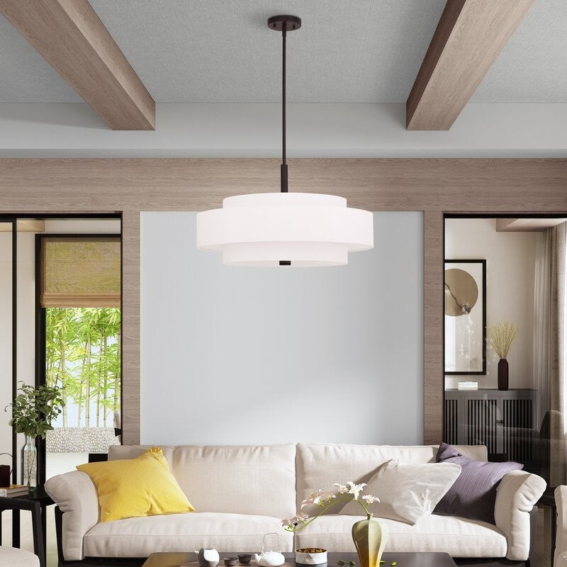 Harlow Linen Blend 5 Light Metal Double Tier Drum Pendant Light