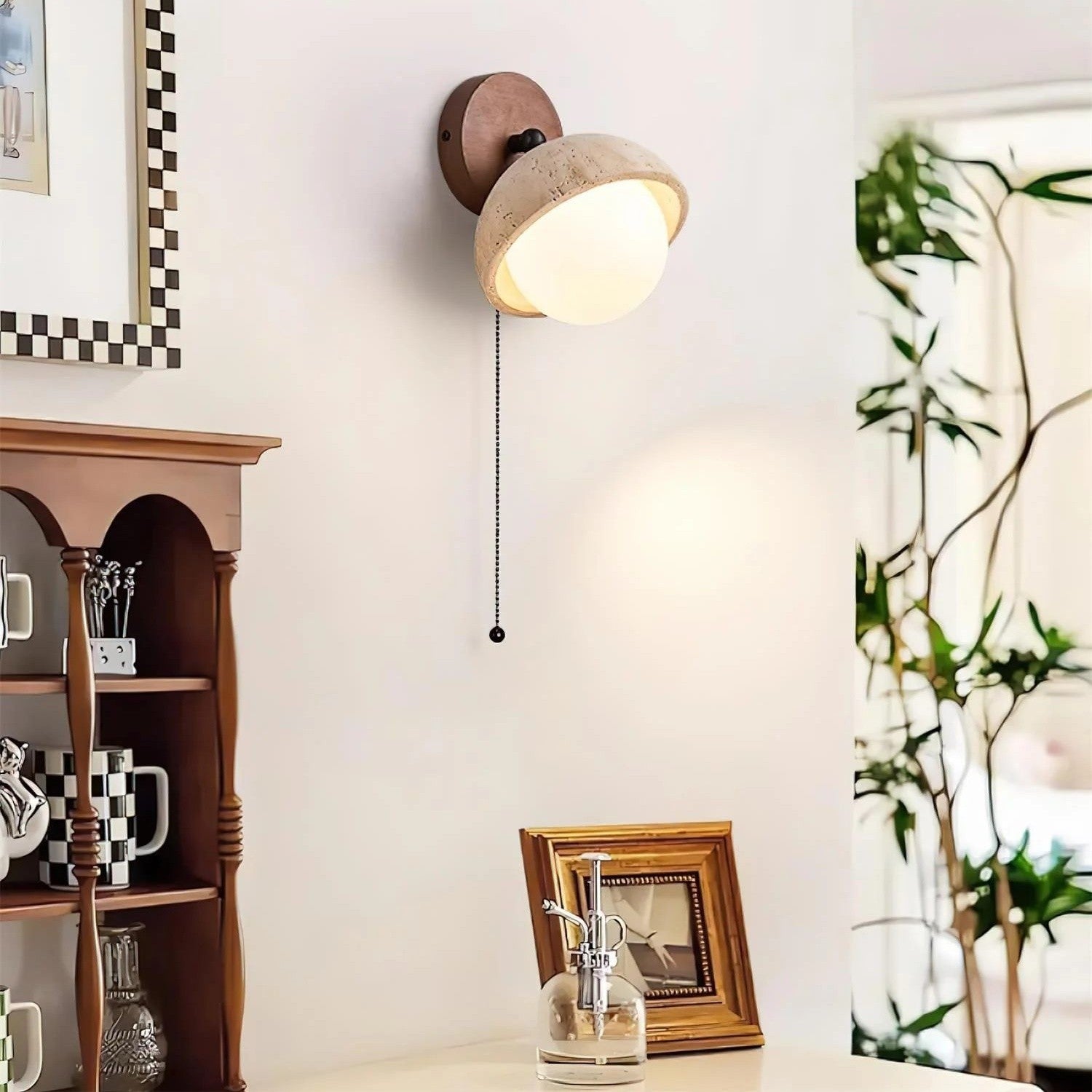 Hamnett Minimalist Natural Globe Travertine Wall Lamp