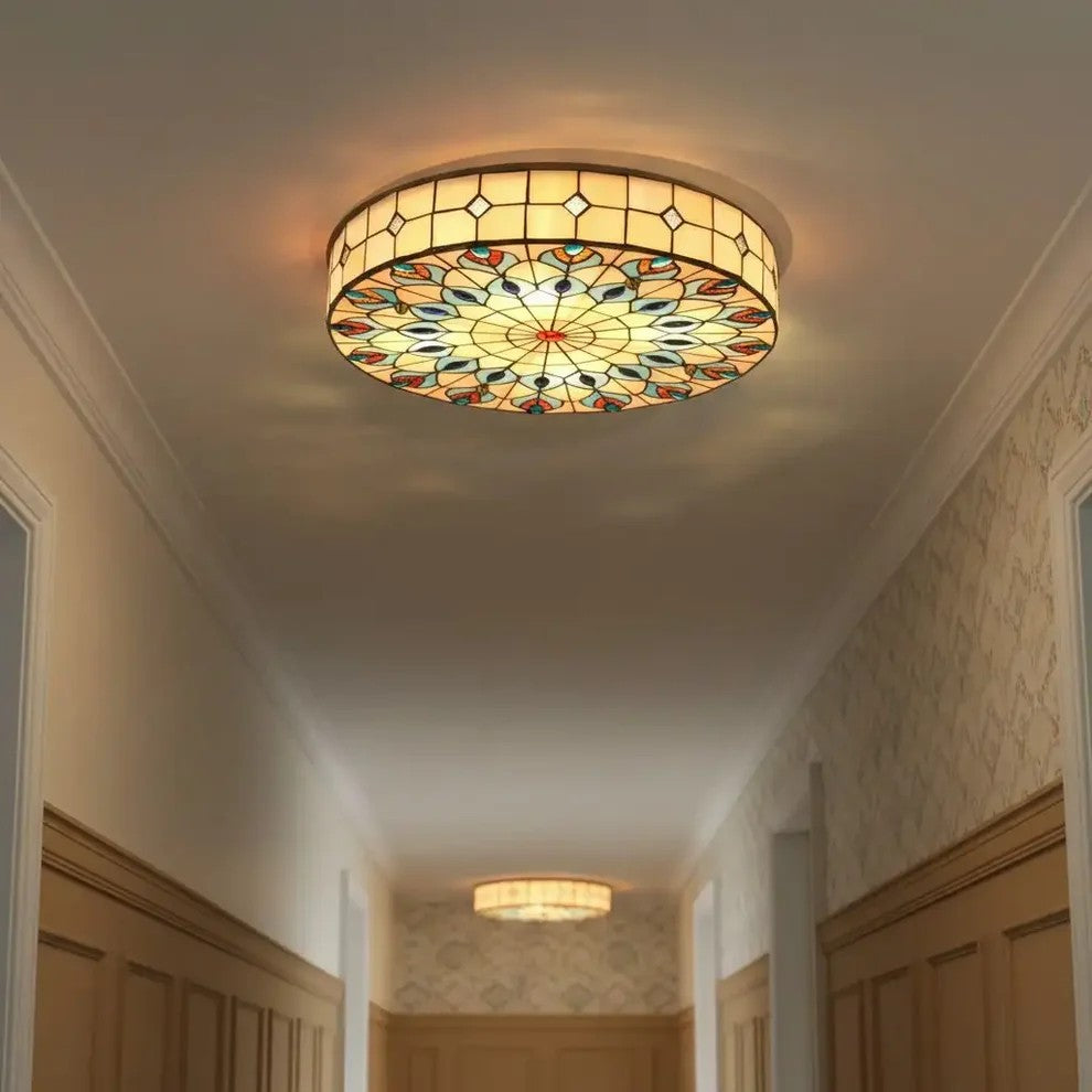 Eiridian Vintage Tiffany Stained Glass Flush Mount Ceiling Light