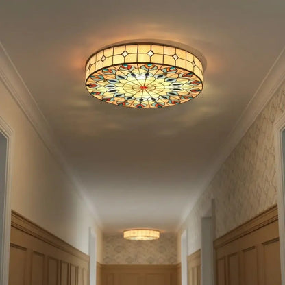 Eiridian Vintage Tiffany Stained Glass Flush Mount Ceiling Light