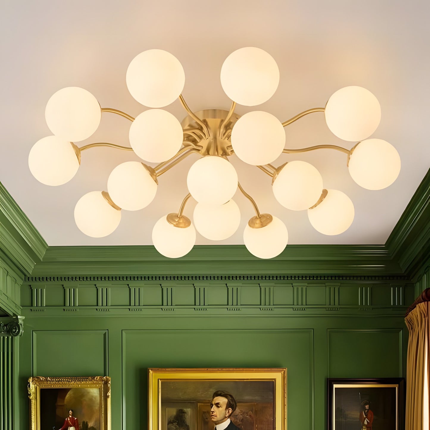 Anwen Mid Century Glass Brass Sputnik Bubble Chandelier