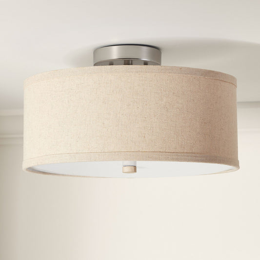 Octavian Brushed Nickel Linen Shade Ceiling Light